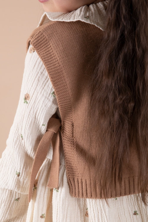 Krem Çiçek Desenli Süveterli Kız Çocuk Elbise 20227