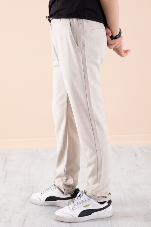 Krem Erkek Çocuk Çizgili Duble Paça Jogger Pantolon 20046