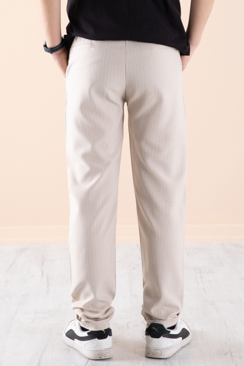 Krem Erkek Çocuk Çizgili Duble Paça Jogger Pantolon 20046