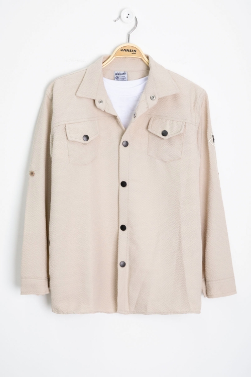 Krem Erkek Çocuk Jogger Gömlekli Tişörtlü 2li Takım 20404