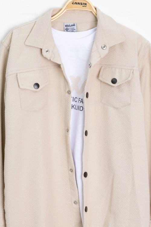 Krem Erkek Çocuk Jogger Gömlekli Tişörtlü 2li Takım 20404