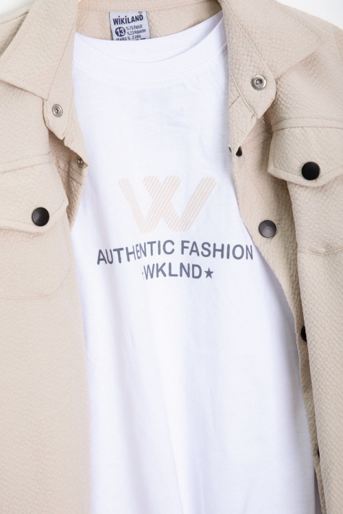 Krem Erkek Çocuk Jogger Gömlekli Tişörtlü 2li Takım 20404