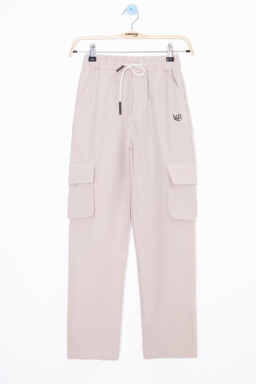 Krem Kargo Cepli Erkek Çocuk Paraşüt Pantolon 20212