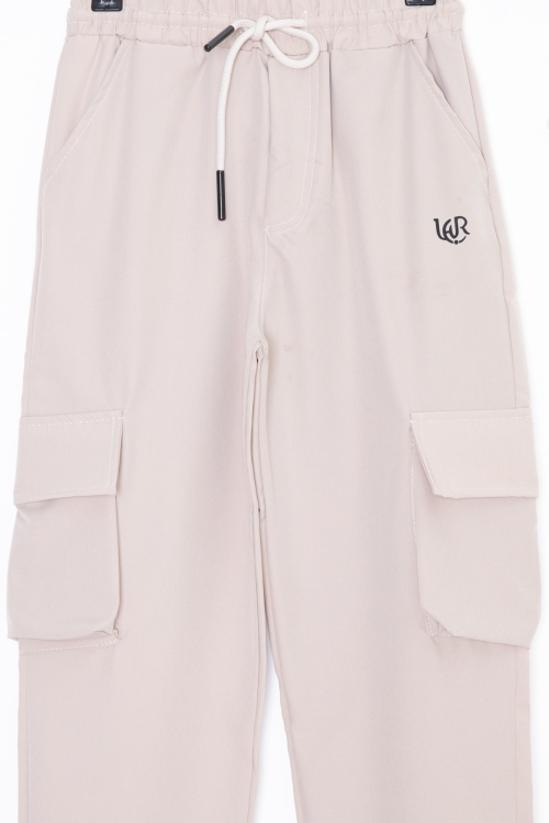 Krem Kargo Cepli Erkek Çocuk Paraşüt Pantolon 20212