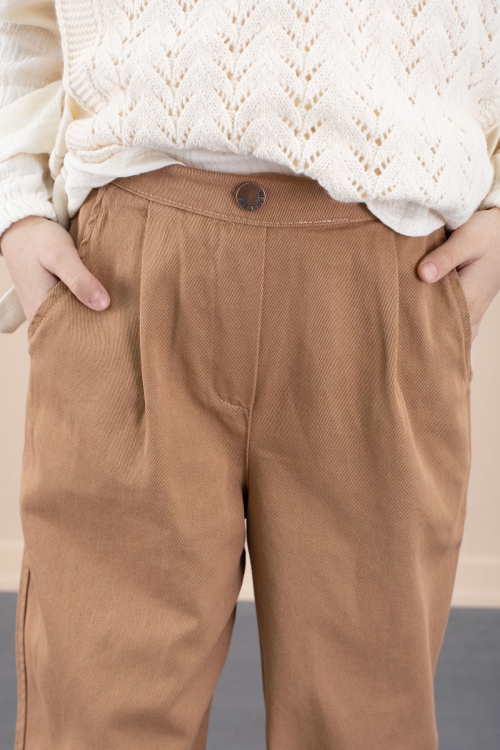 Krem Örgü Süveterli Müslin Gömlekli Kız Çocuk 3lü Alt Üst Takım 20538