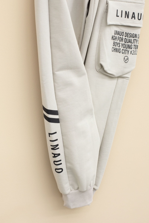 Krem Yazı Baskılı Cepli Erkek Çocuk Beli Lastikli Eşofman Altı 20204