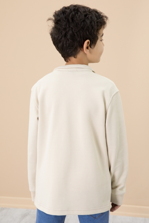 Krem Yazı Baskılı Tişörtlü Gömlekli Erkek Çocuk Takım 20007