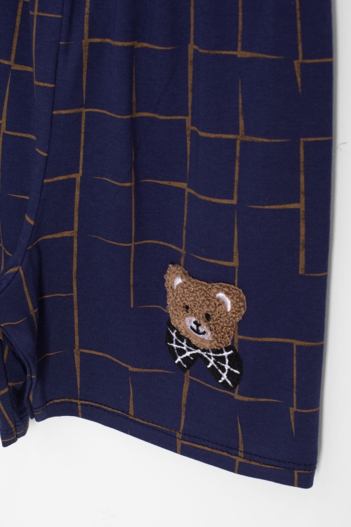 Lacivert Ayıcık Nakışlı Kısa Kol Tişörtlü Erkek Çocuk Şortlu Takım 20580