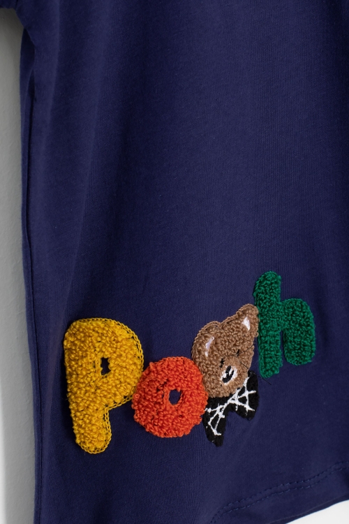 Lacivert Ayıcık Nakışlı Kısa Kol Tişörtlü Erkek Çocuk Şortlu Takım 20580