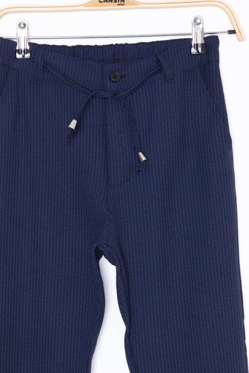 Lacivert Beli Bağcıklı Duble Paça Erkek Çocuk Jogger Pantolon 20041