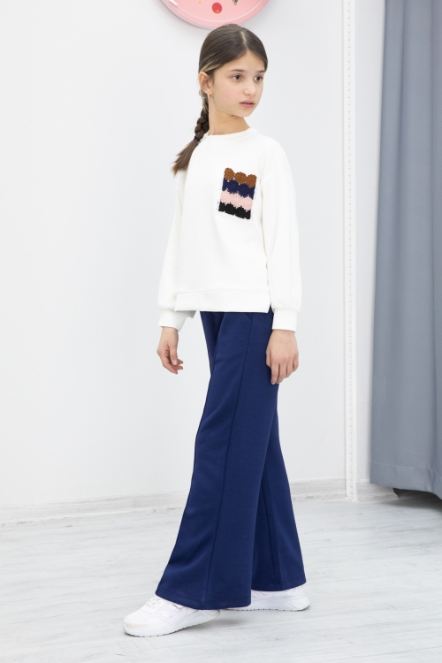 Lacivert Dantel Cepli İspanyol Paça Kız Çocuk Alt Üst Takım 19979