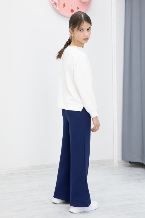 Lacivert Dantel Cepli İspanyol Paça Kız Çocuk Alt Üst Takım 19979