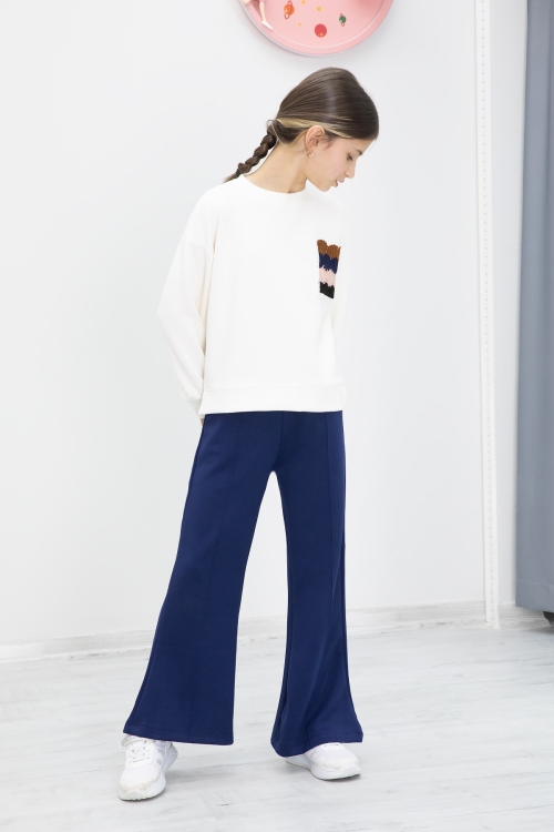 Lacivert Dantel Cepli İspanyol Paça Kız Çocuk Alt Üst Takım 19979