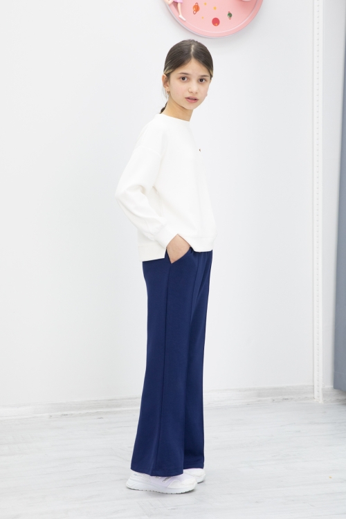 Lacivert Dantel Cepli İspanyol Paça Kız Çocuk Alt Üst Takım 19979