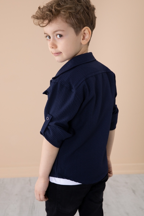 Lacivert Erkek Çocuk Çıtçıtlı Gömlekli Pantolonlu 3lü Alt Üst Takım 20263