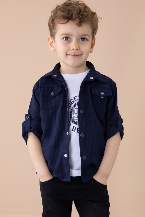 Lacivert Erkek Çocuk Çıtçıtlı Gömlekli Pantolonlu 3lü Alt Üst Takım 20263