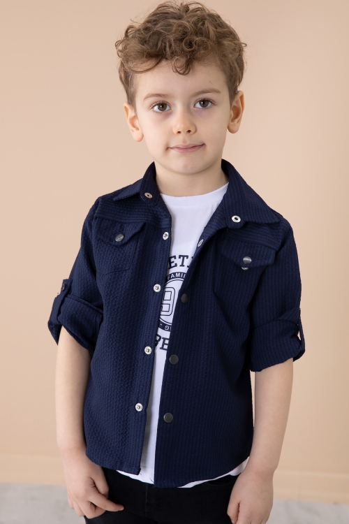 Lacivert Erkek Çocuk Çıtçıtlı Gömlekli Pantolonlu 3lü Alt Üst Takım 20263