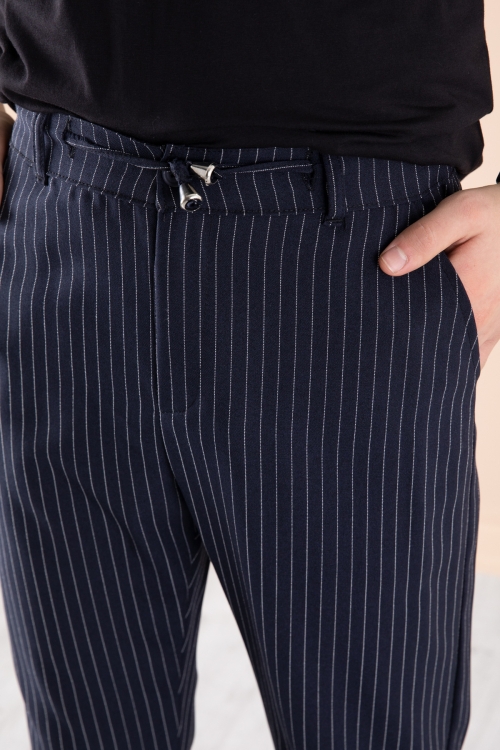 Lacivert Erkek Çocuk Çizgili Duble Paça Jogger Pantolon 20044