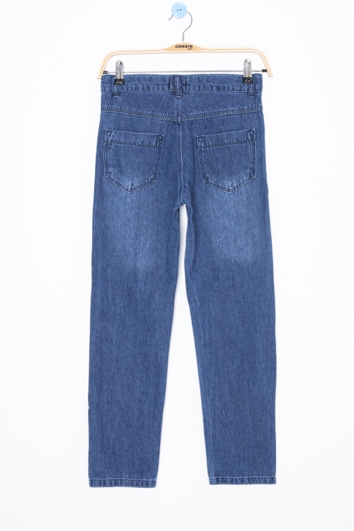 Lacivert Eskitmeli Dar Paça Ayarlanabilir Bel Erkek Çocuk Jean Pantolon 20060