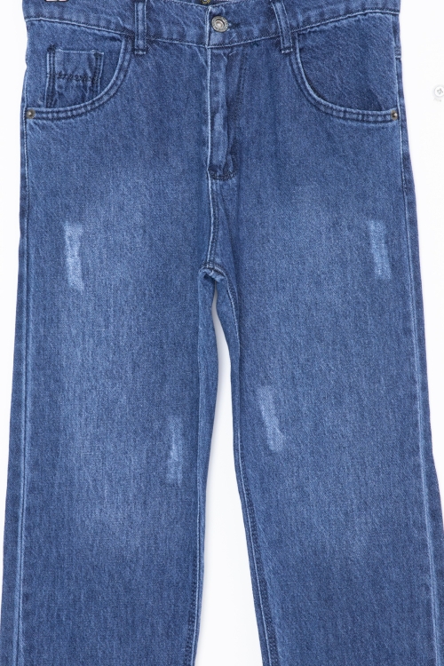 Lacivert Eskitmeli Dar Paça Ayarlanabilir Bel Erkek Çocuk Jean Pantolon 20060