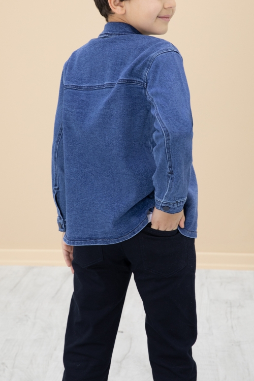 Lacivert Jean Gömlekli Yazı Baskılı Tişörtlü Erkek Çocuk Pantolonlu 3lü Takım