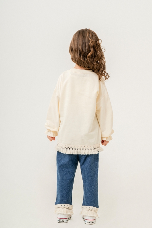 Lacivert Jean Pantolonlu Püskül Detaylı Badili Kız Çocuk Takım 20398