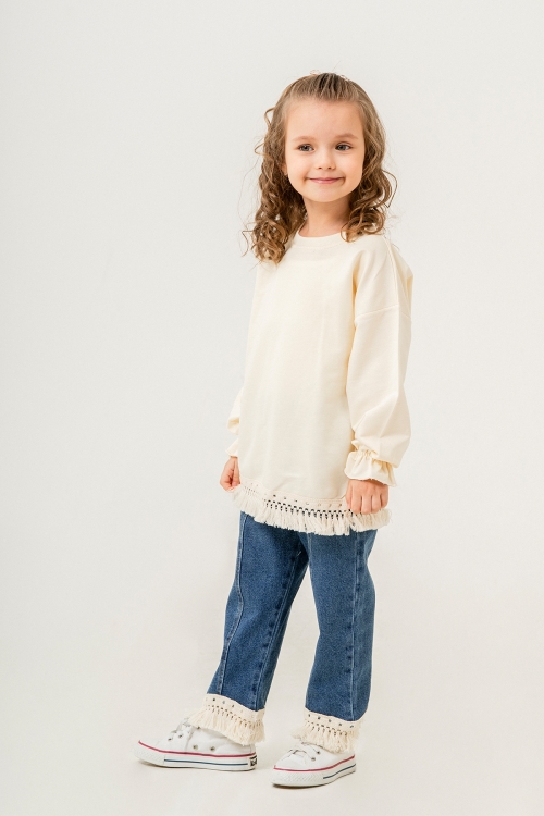 Lacivert Jean Pantolonlu Püskül Detaylı Badili Kız Çocuk Takım 20398