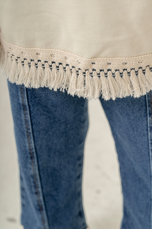 Lacivert Jean Pantolonlu Püskül Detaylı Badili Kız Çocuk Takım 20398