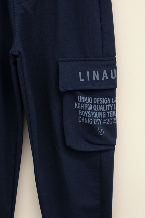 Lacivert  Yazı Baskılı Cepli Erkek Çocuk Beli Lastikli Eşofman Altı 20208