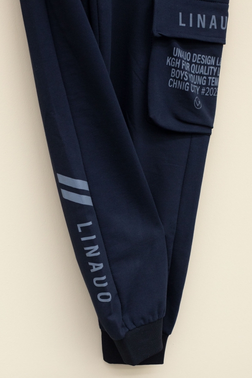 Lacivert  Yazı Baskılı Cepli Erkek Çocuk Beli Lastikli Eşofman Altı 20208