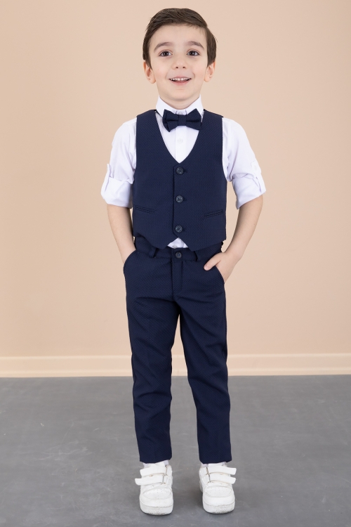 Lacivert Yelekli Papyonlu Gömlekli Kumaş Pantolonlu Erkek Çocuk Takım Elbise 20430