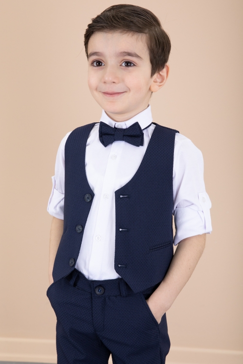 Lacivert Yelekli Papyonlu Gömlekli Kumaş Pantolonlu Erkek Çocuk Takım Elbise 20430