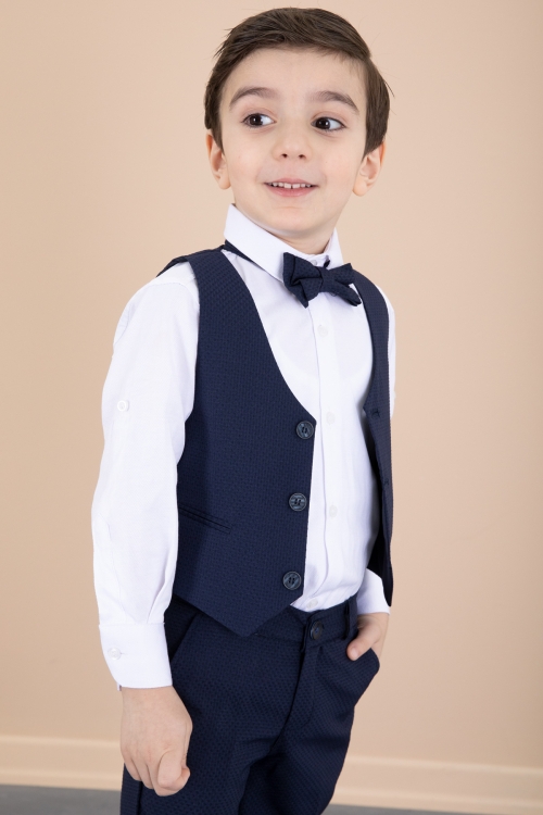 Lacivert Yelekli Papyonlu Gömlekli Kumaş Pantolonlu Erkek Çocuk Takım Elbise 20430