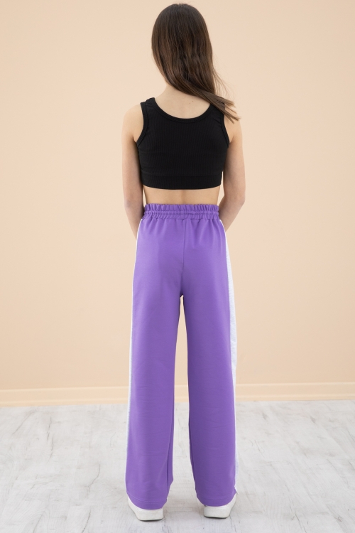 Lila Garnili Geniş Paça Kız Çocuk Beli Lastikli Eşofman Altı 20192