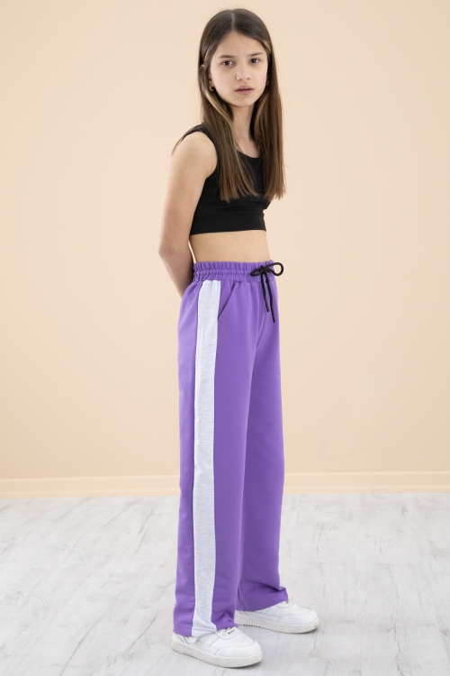 Lila Garnili Geniş Paça Kız Çocuk Beli Lastikli Eşofman Altı 20192