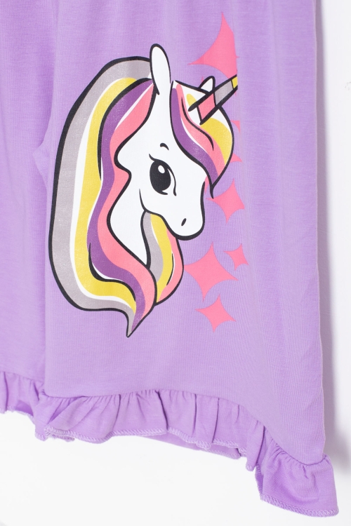 Lila Unicorn Baskılı Kız Çocuk Şortlu 2li Takım 20611