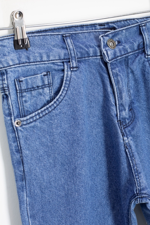 Mavi Arkası Yazı Baskılı Dar Paça Erkek Çocuk Jean Pantolon 20420