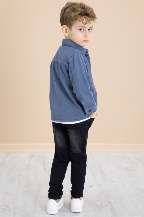 Mavi Armalı Jean Gömlekli Pantolonlu Erkek Çocuk 3lü Takım 20027