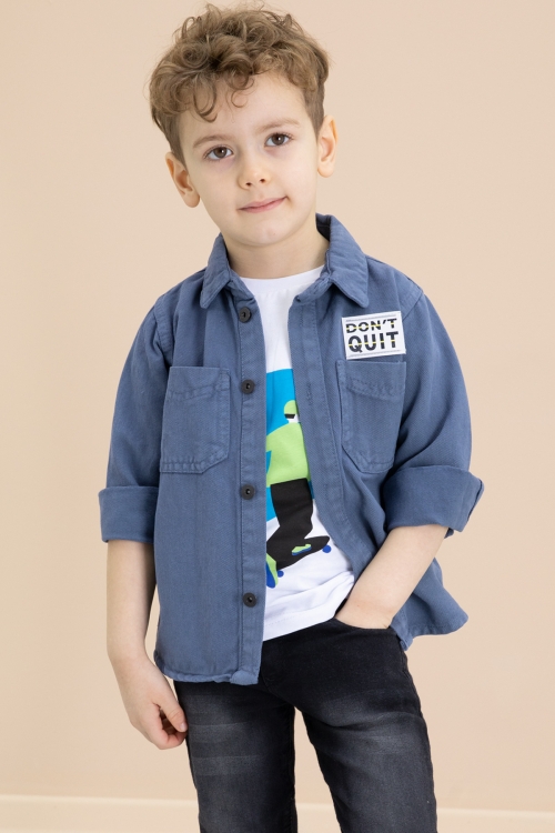 Mavi Armalı Jean Gömlekli Pantolonlu Erkek Çocuk 3lü Takım 20027