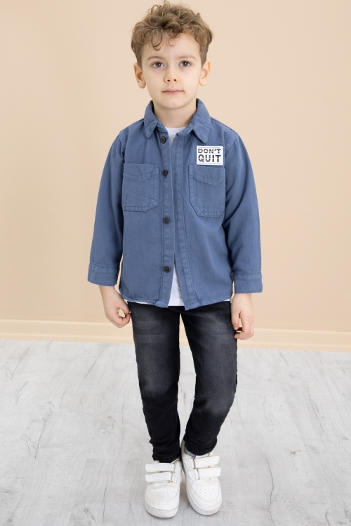 Mavi Armalı Jean Gömlekli Pantolonlu Erkek Çocuk 3lü Takım 20027