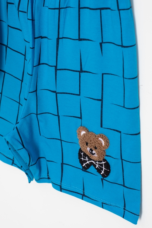 Mavi Ayıcık Nakışlı Kısa Kol Tişörtlü Erkek Çocuk Şortlu Takım 20583