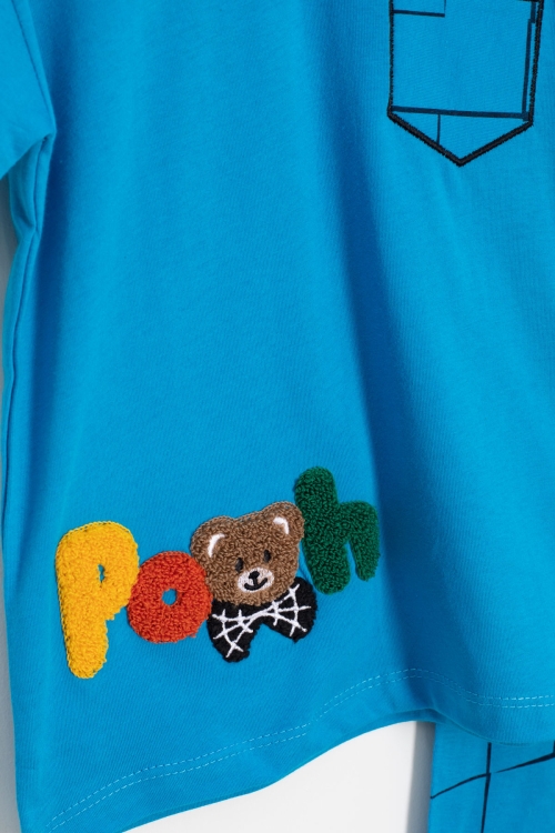 Mavi Ayıcık Nakışlı Kısa Kol Tişörtlü Erkek Çocuk Şortlu Takım 20583