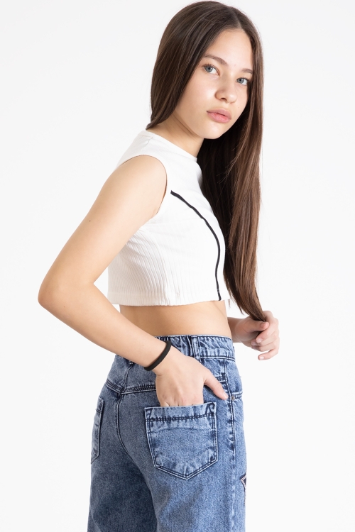 Mavi Beli Lastikli Geniş Paça Kız Çocuk Payetli Jean Pantolon 20320