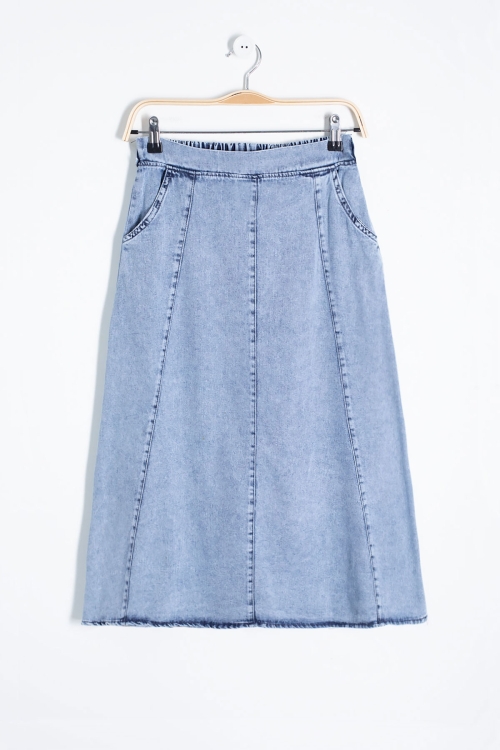 Mavi Beli Lastikli Uzun Kesim Kız Çocuk Jean Etek 20558