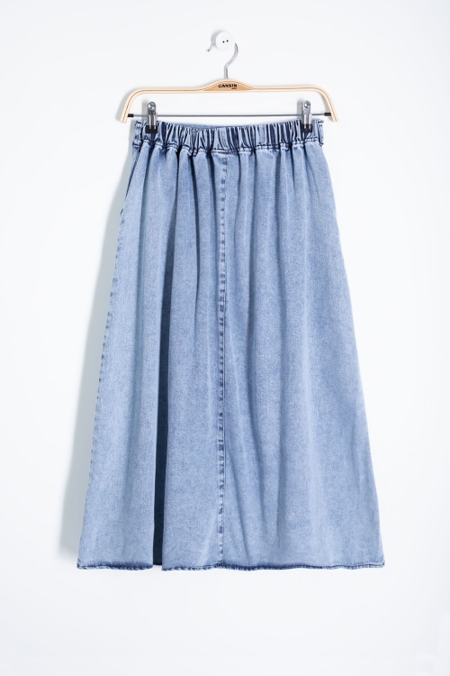 Mavi Beli Lastikli Uzun Kesim Kız Çocuk Jean Etek 20558