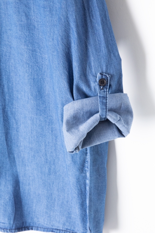 Mavi Bisiklet Yaka Tişörtlü Erkek Çocuk Göğüs Cepli Jean Gömlek 20080