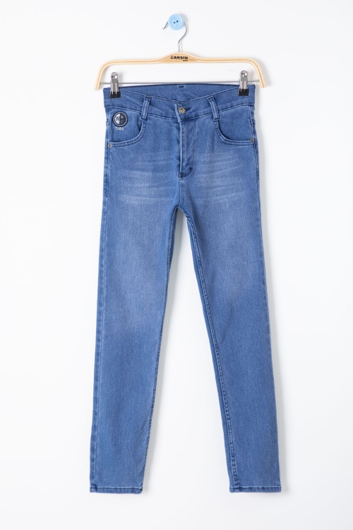 Mavi Dar Paça Cebi Logo Detaylı Erkek Çocuk Jean Pantolon 20418