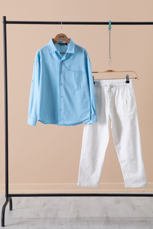 Mavi Erkek Çocuk Gömlek Pantolonlu 2li Takım 20436