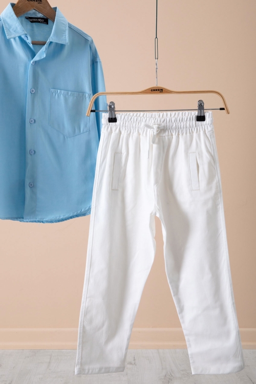 Mavi Erkek Çocuk Gömlek Pantolonlu 2li Takım 20436