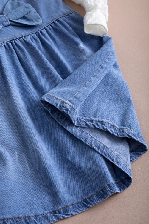 Mavi Fiyonklu Salopetli ve Kol Detaylı Badili Kız Çocuk 2li Takım 20510